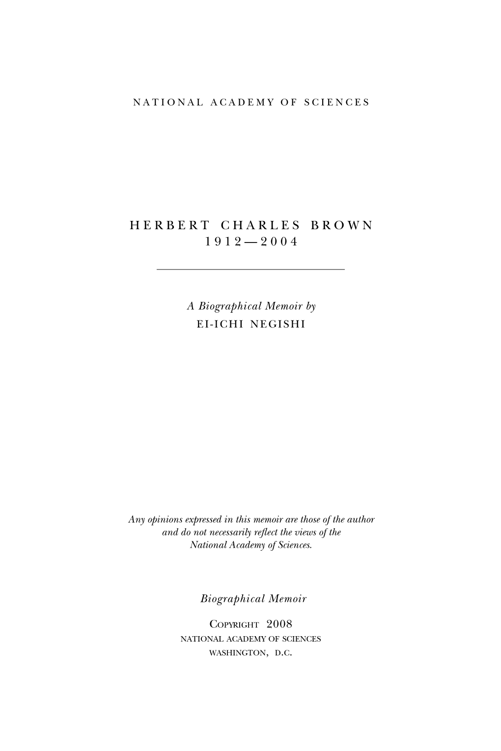 Herbert Charles Brown, a Biographical Memoir