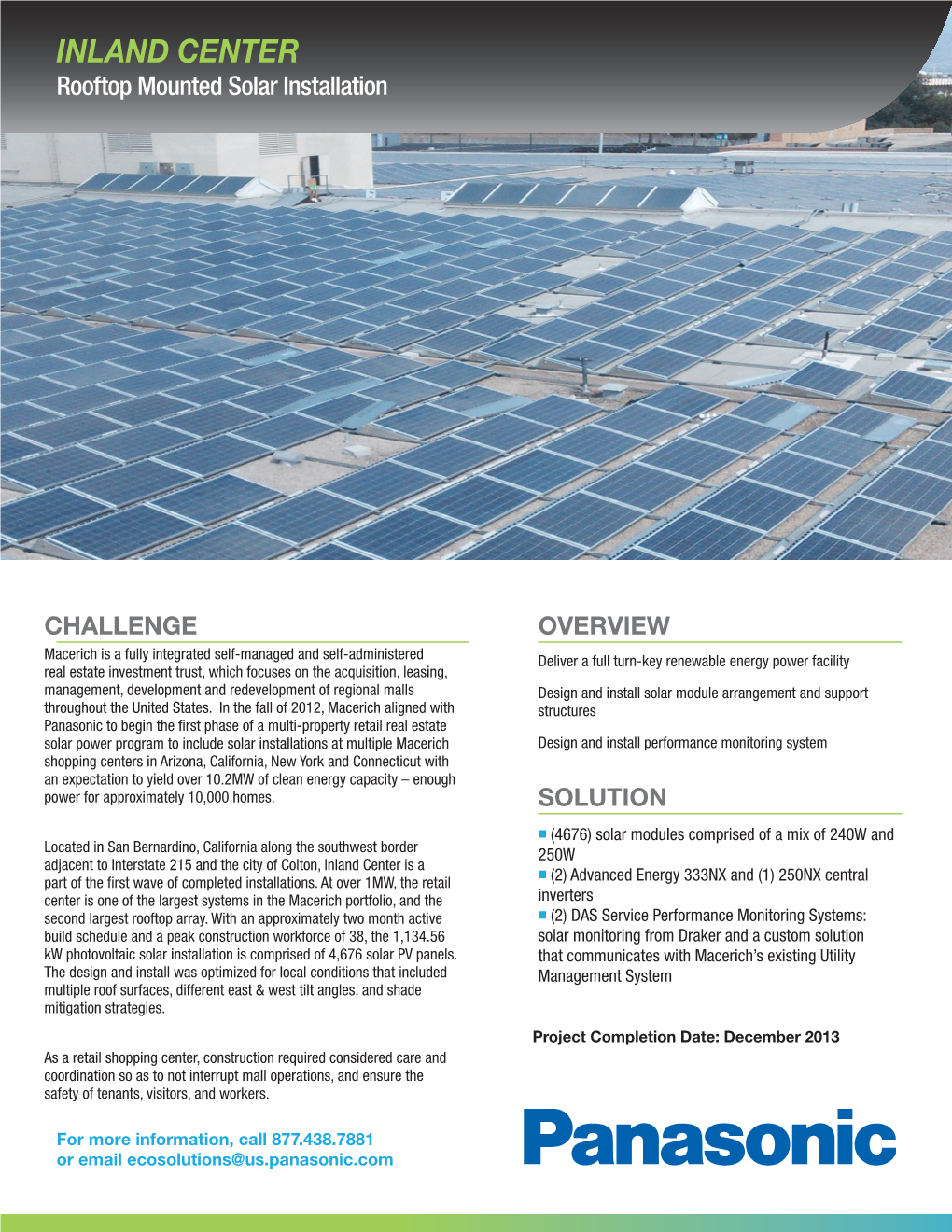 INLAND CENTER Rooftop Mounted Solar Installation