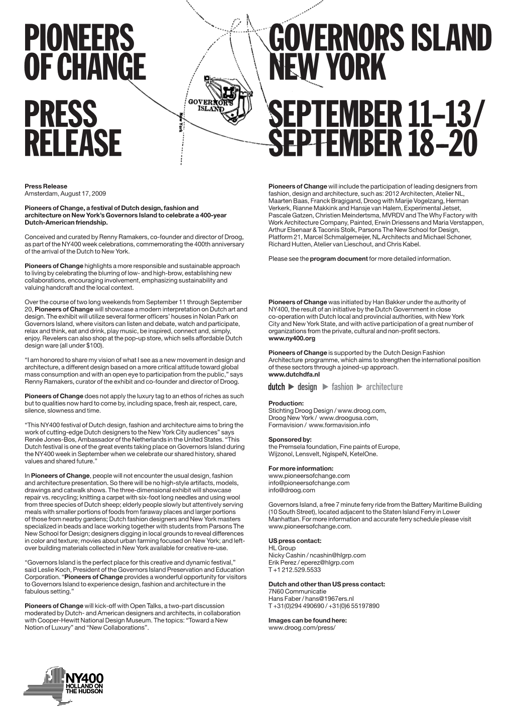 Press Release Pioneers of Change Governors Island