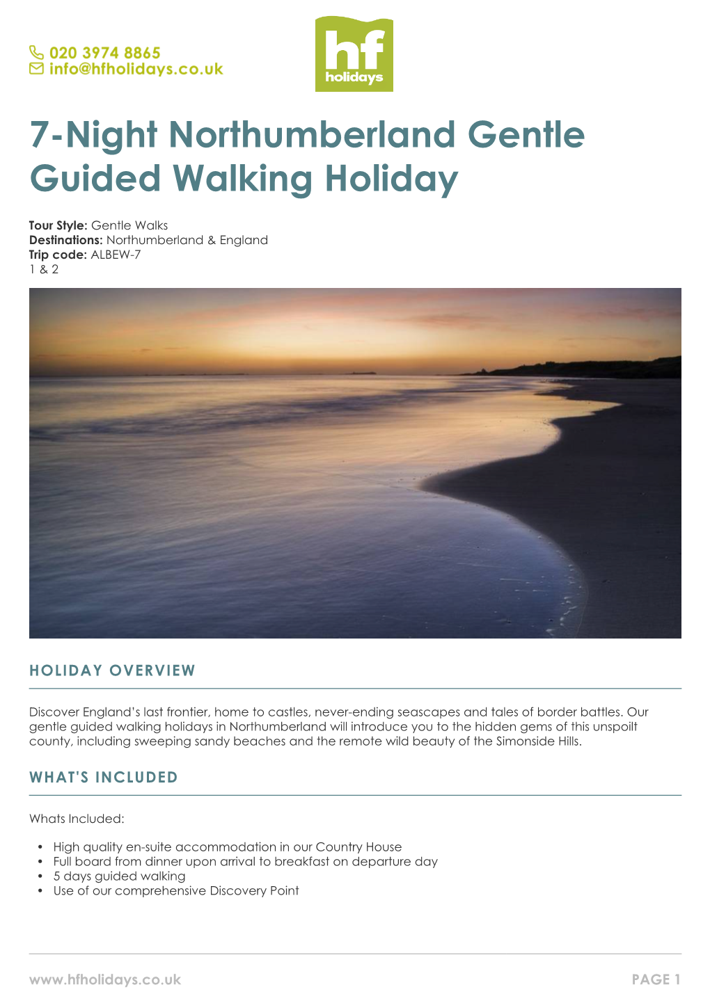 7-Night Northumberland Gentle Guided Walking Holiday