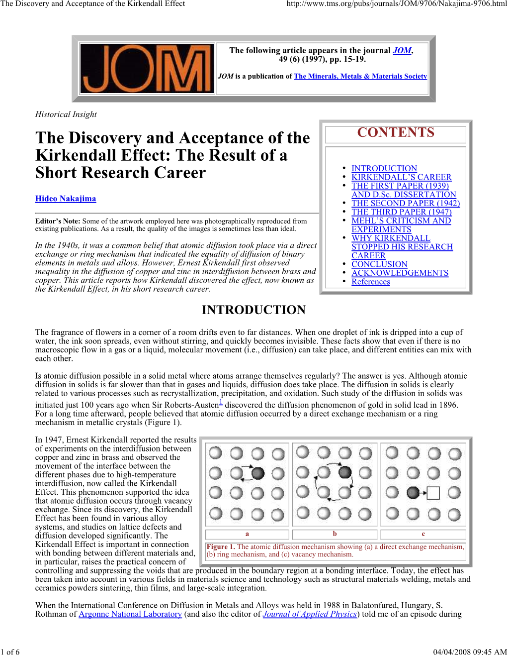 The Discovery and Acceptance of the Kirkendall Effect