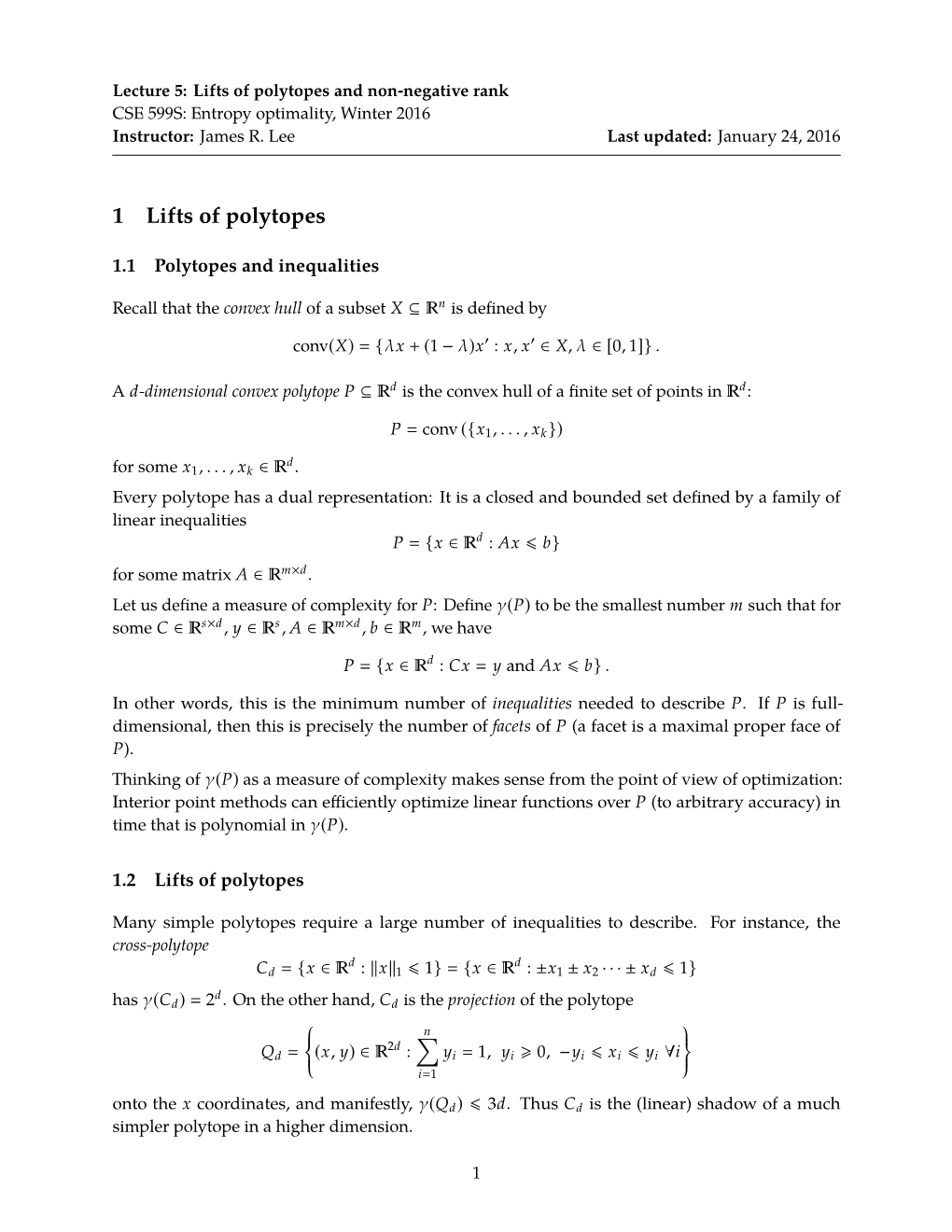 1 Lifts of Polytopes