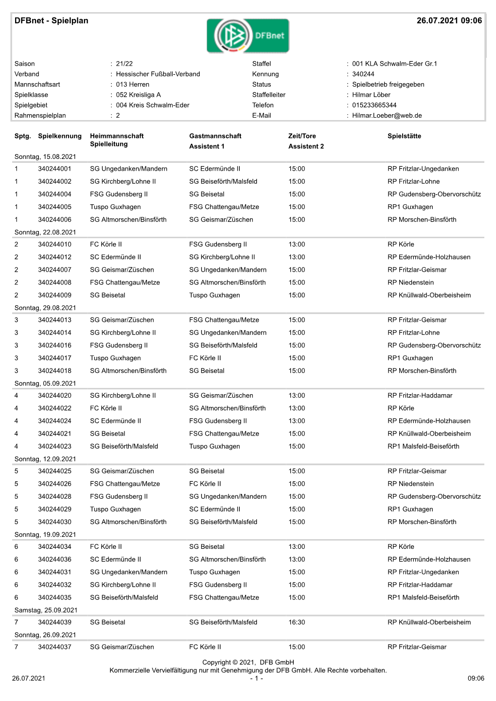 Dfbnet - Spielplan 26.07.2021 09:06