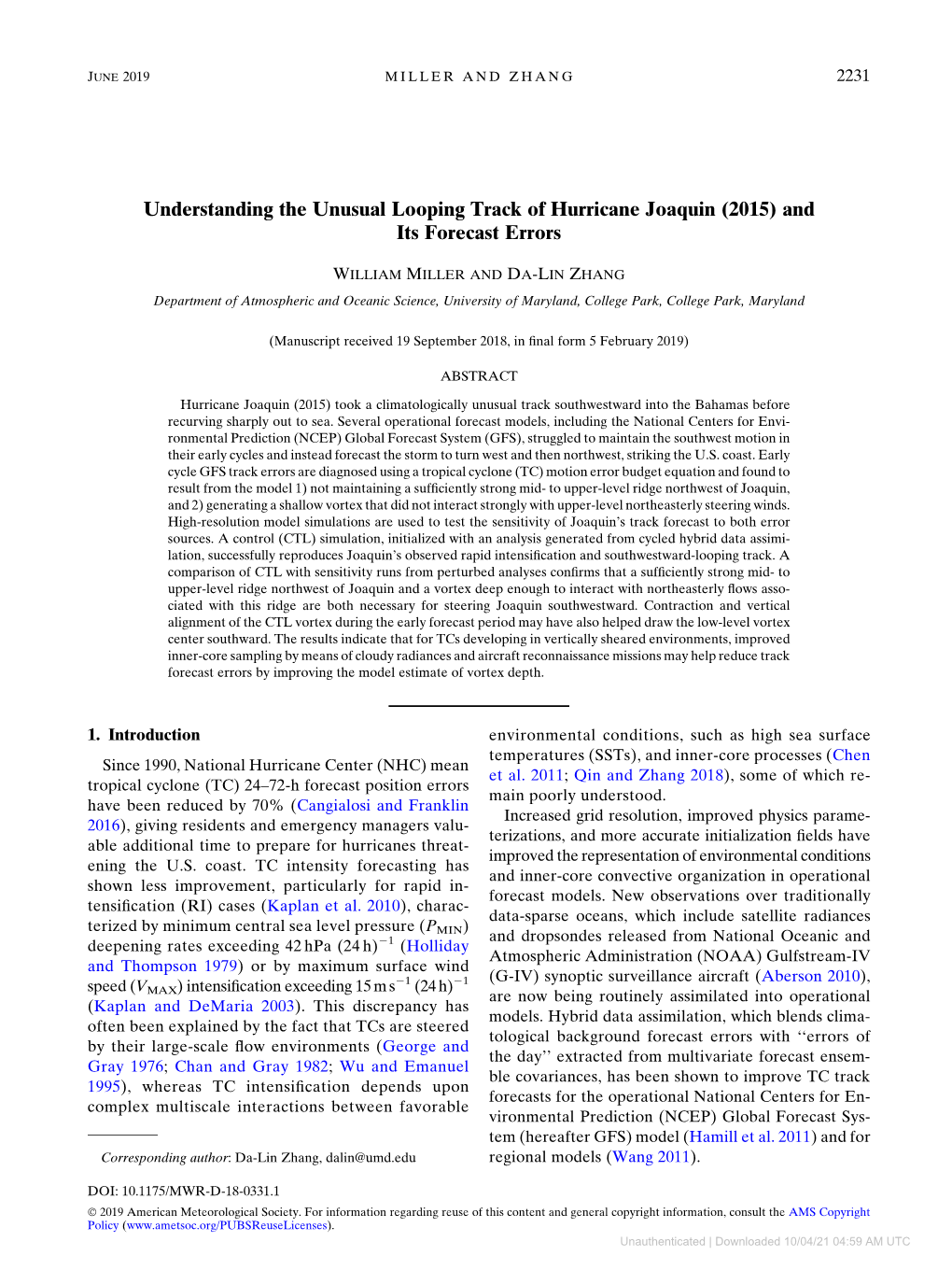 Understanding the Unusual Looping Track of Hurricane Joaquin (2015) and Its Forecast Errors