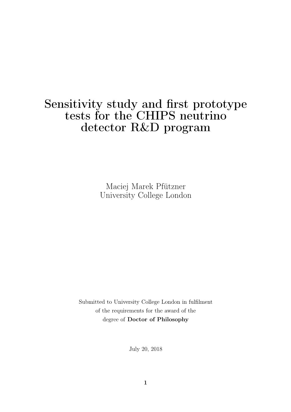 Sensitivity Study and First Prototype Tests for the CHIPS Neutrino