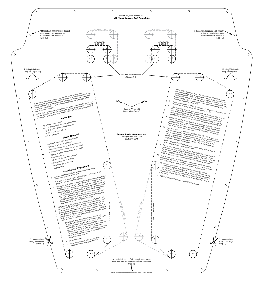 YJ Hood Louver Cut Template