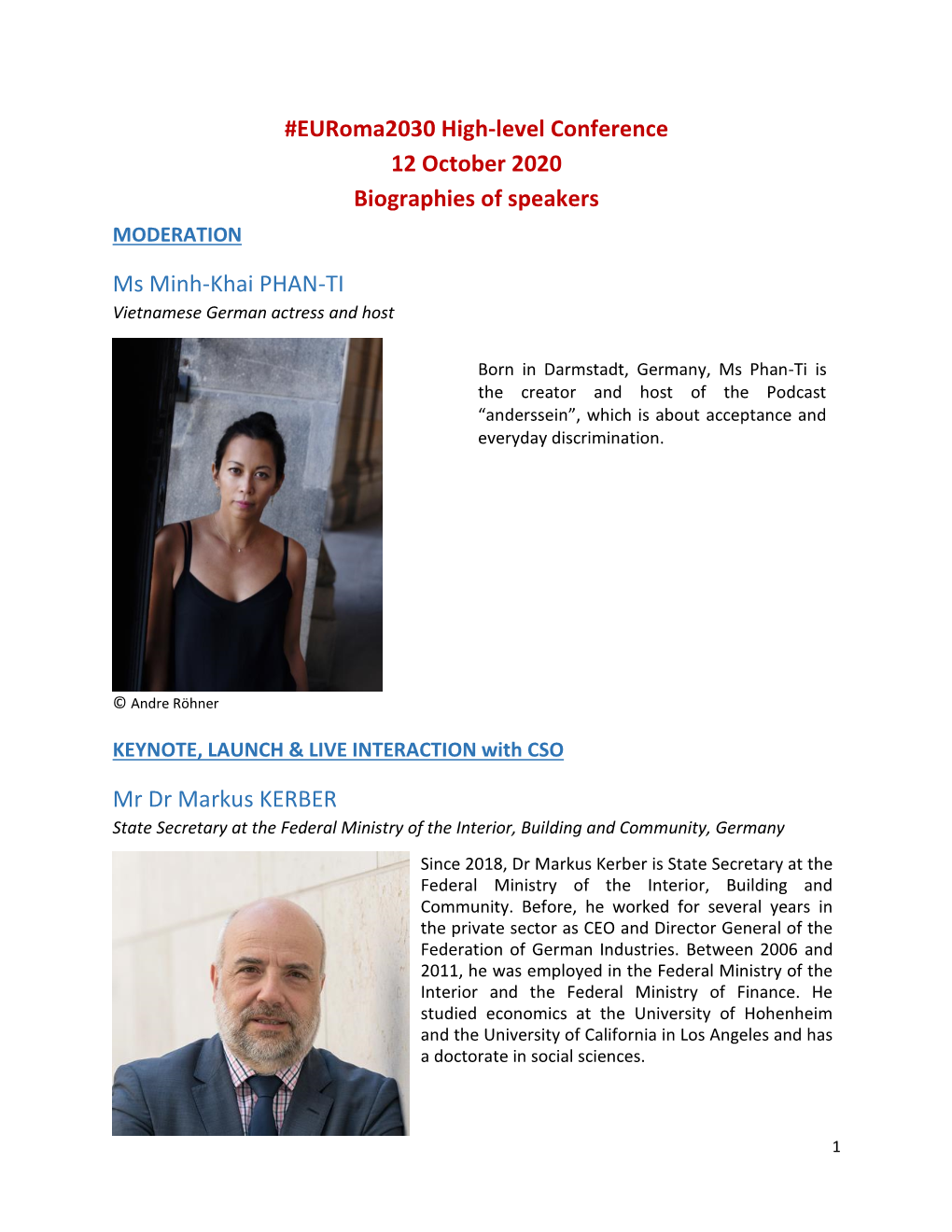 Euroma2030 High-Level Conference 12 October 2020 Biographies of Speakers MODERATION