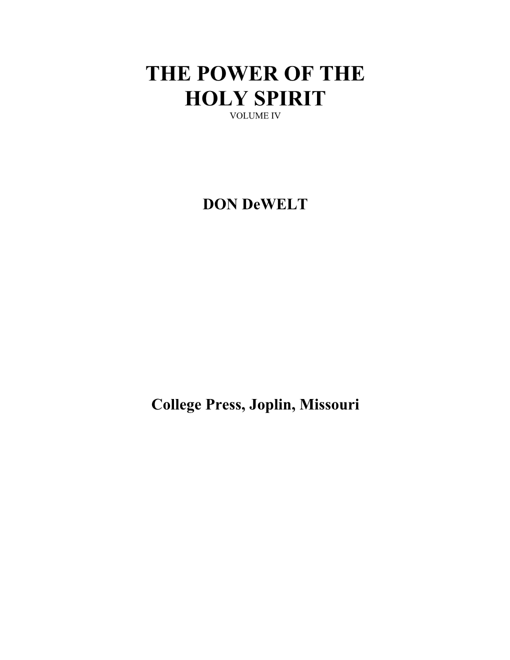 THE POWER of the HOLY SPIRIT Volume 4