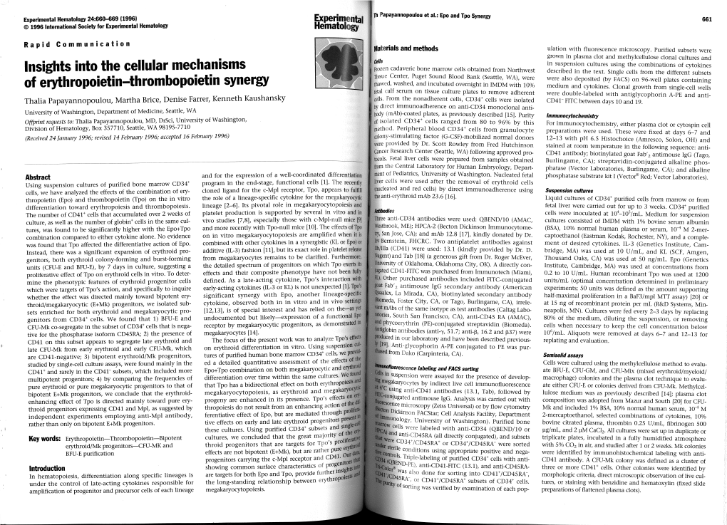 Insights Into the Cellular Mechanisms of Erythropoietin-Thrombopoietin Synergy