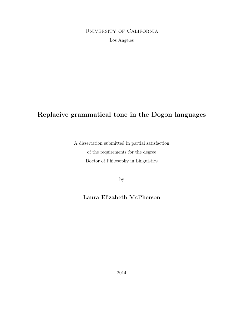 Replacive Grammatical Tone in the Dogon Languages