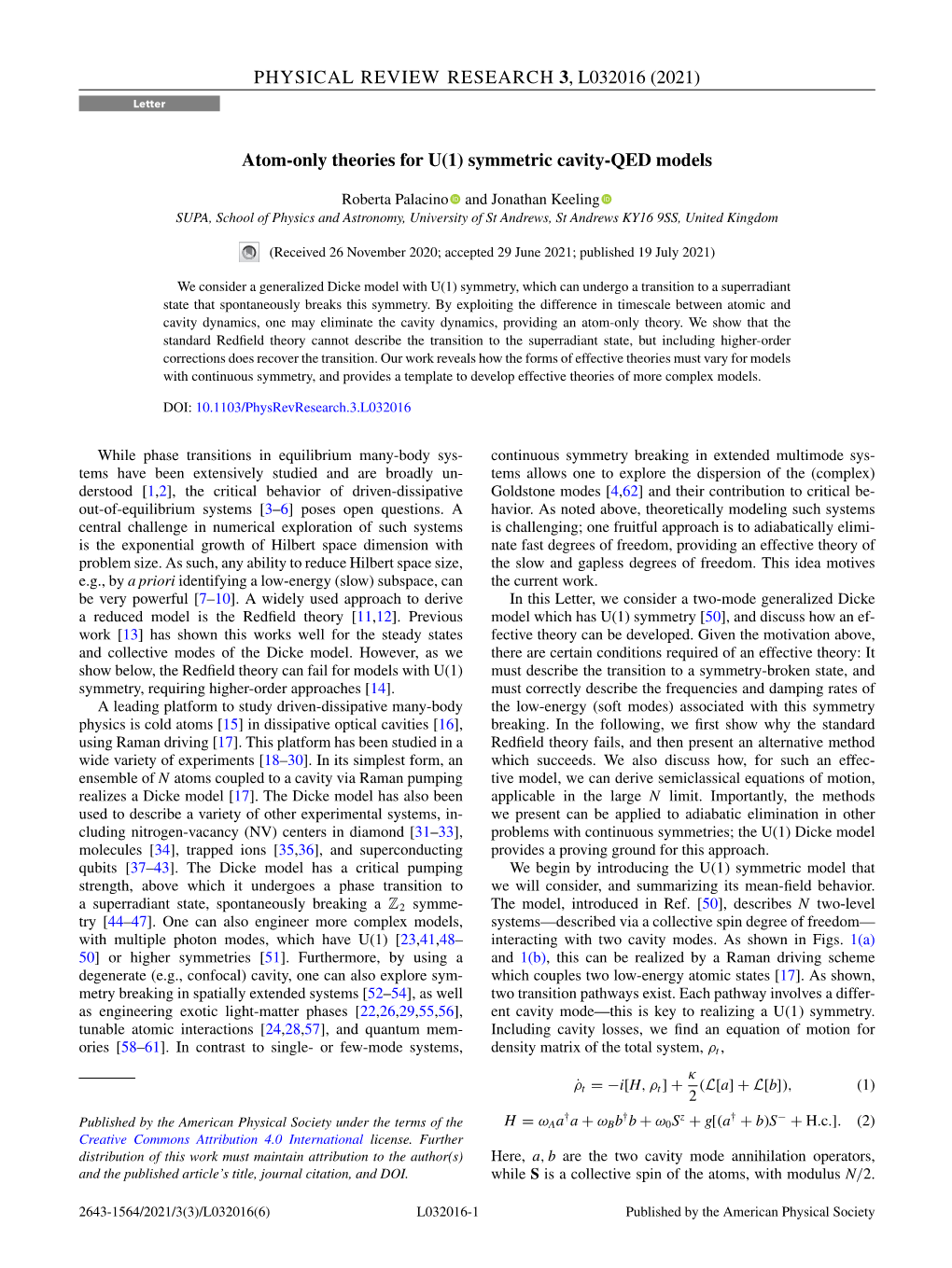 Atom-Only Theories for U(1) Symmetric Cavity-QED Models