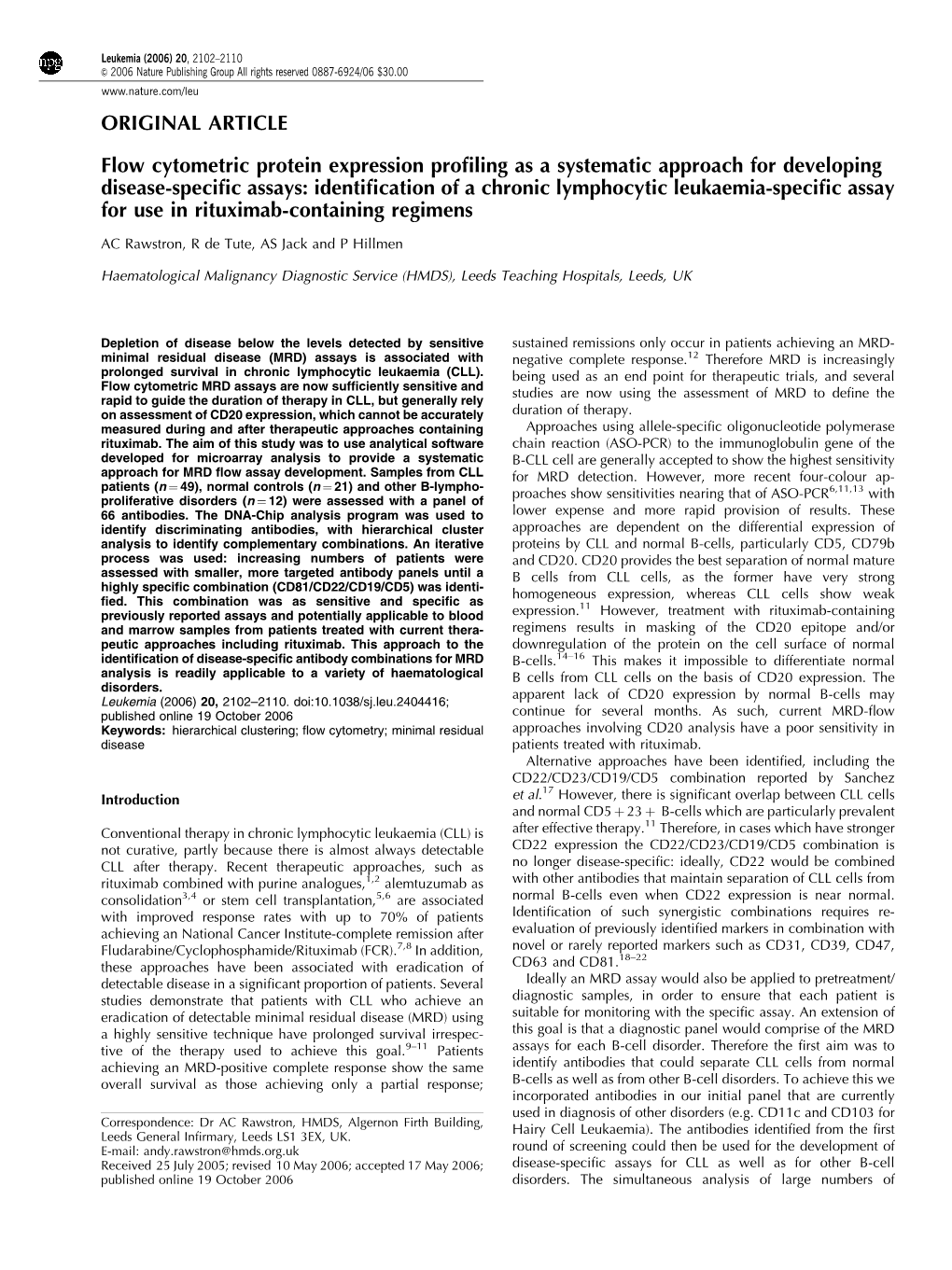 ORIGINAL ARTICLE Flow Cytometric Protein Expression Profiling As a Systematic Approach for Developing Disease-Specific Assays