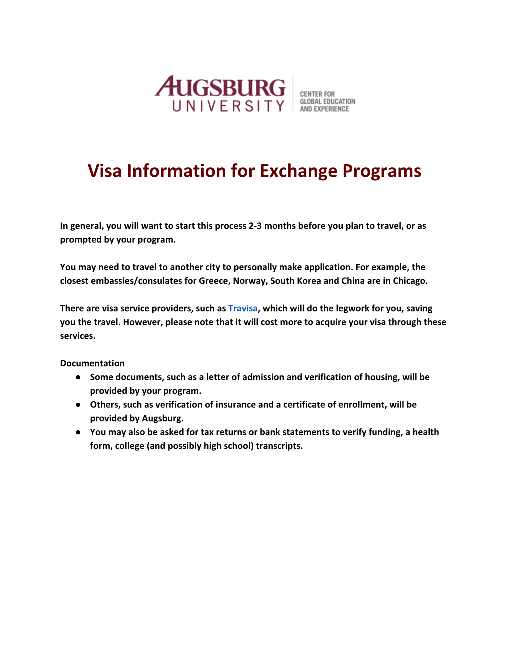 Visa Information for Exchange Programs