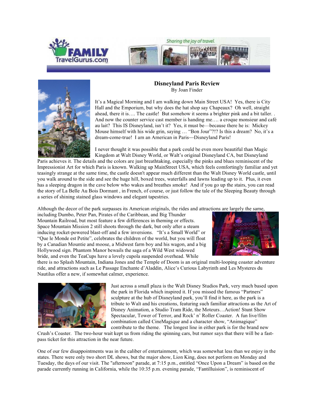 Disneyland Paris Review by Joan Finder