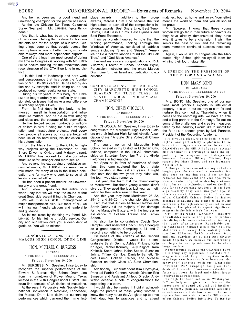 CONGRESSIONAL RECORD— Extensions of Remarks E2082 HON