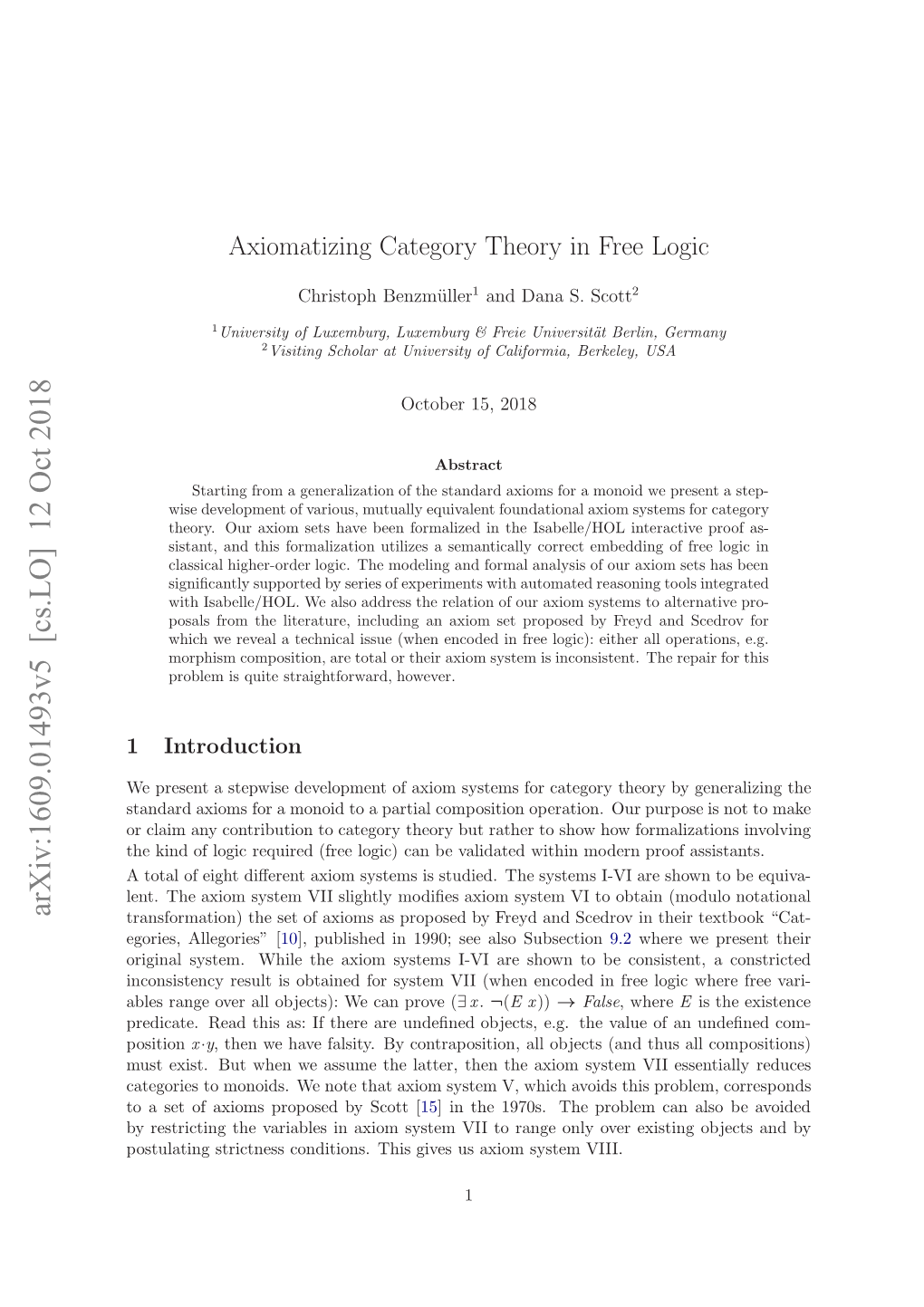 Axiomatizing Category Theory in Free Logic