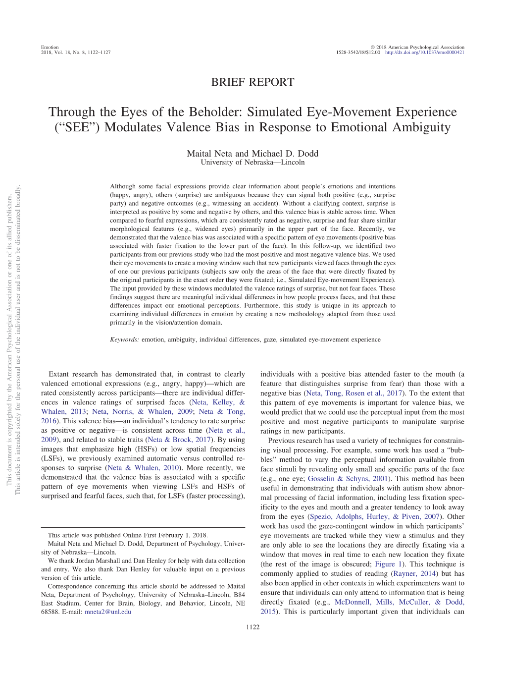 Through the Eyes of the Beholder: Simulated Eye-Movement Experience (“SEE”) Modulates Valence Bias in Response to Emotional Ambiguity