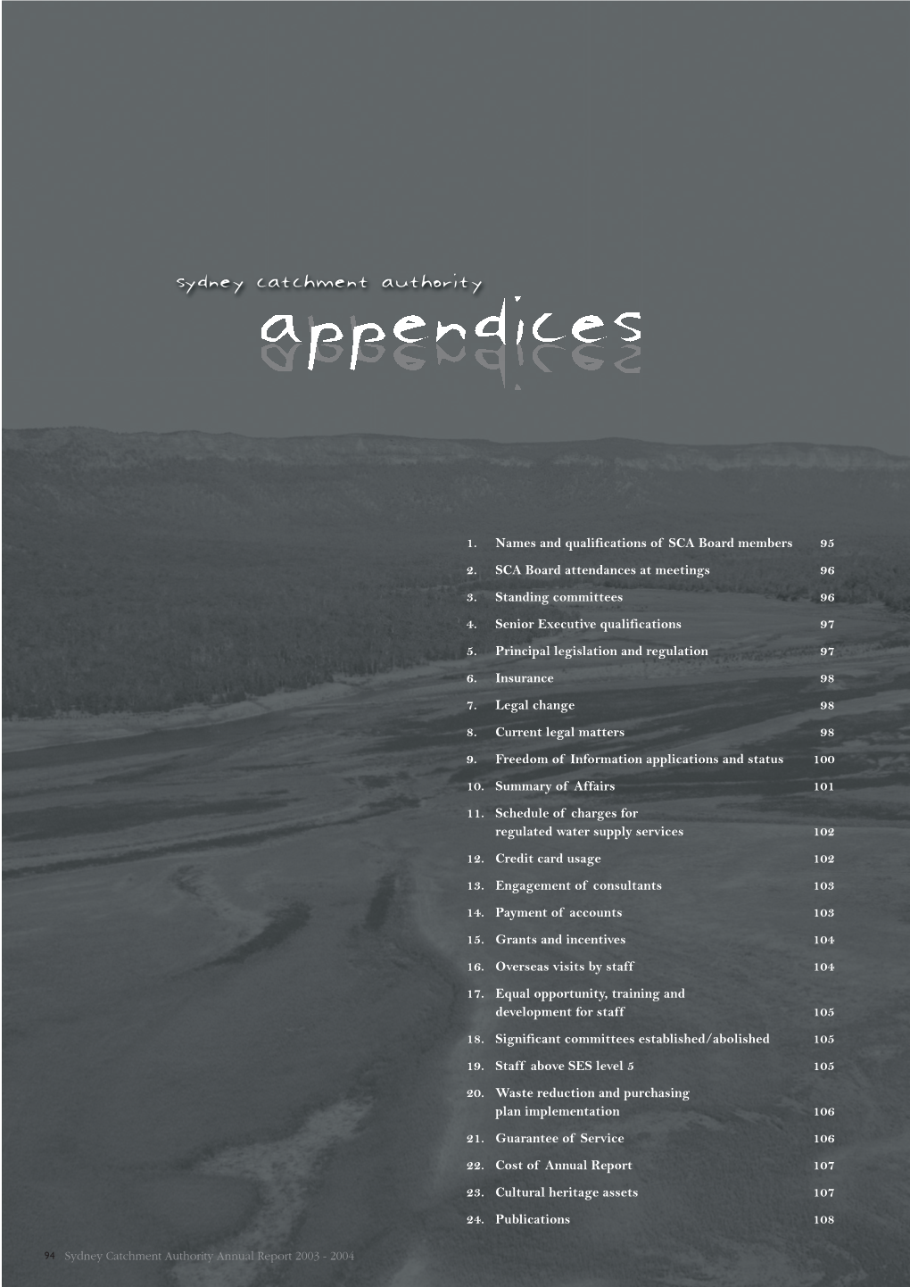 Sydney Catchment Authority Appendices Appendices