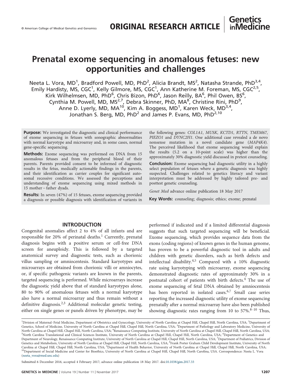 Prenatal Exome Sequencing in Anomalous Fetuses: New Opportunities and Challenges