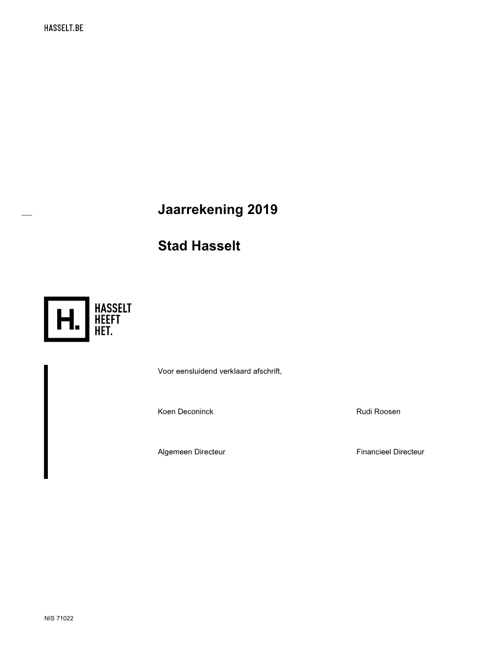 Jaarrekening 2019 Stad Hasselt