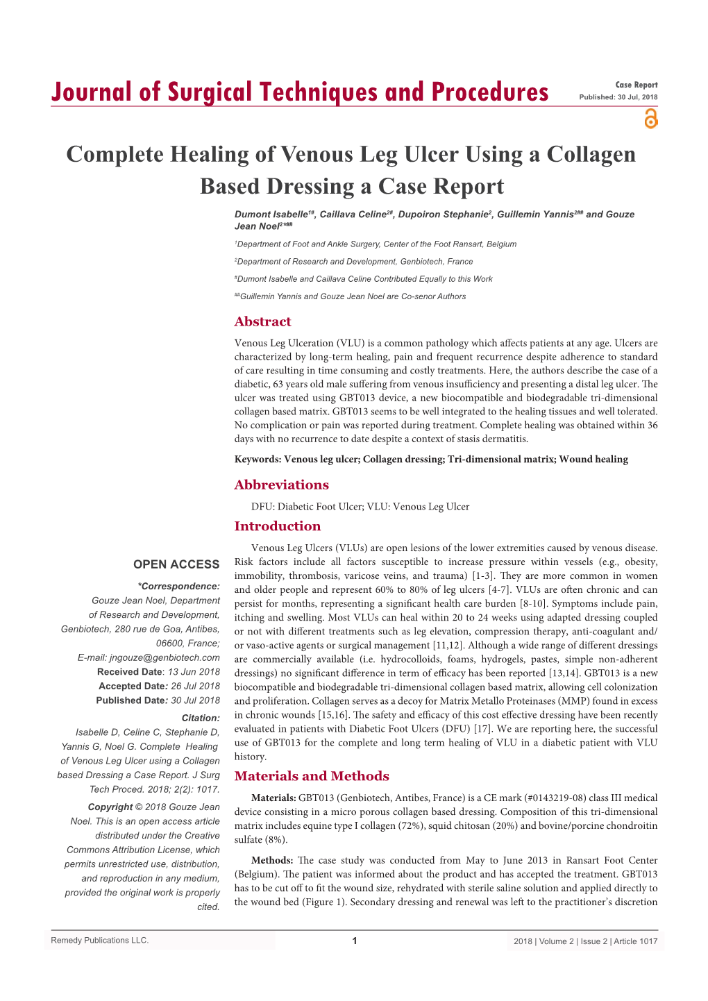 Complete Healing of Venous Leg Ulcer Using a Collagen Based Dressing a Case Report