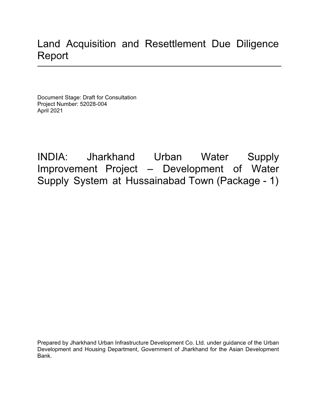 52028-004: Jharkhand Urban Water Supply Improvement Project