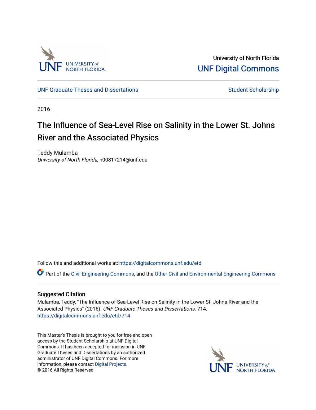 The Influence of Sea-Level Rise on Salinity in the Lower St. Johns River and the Associated Physics