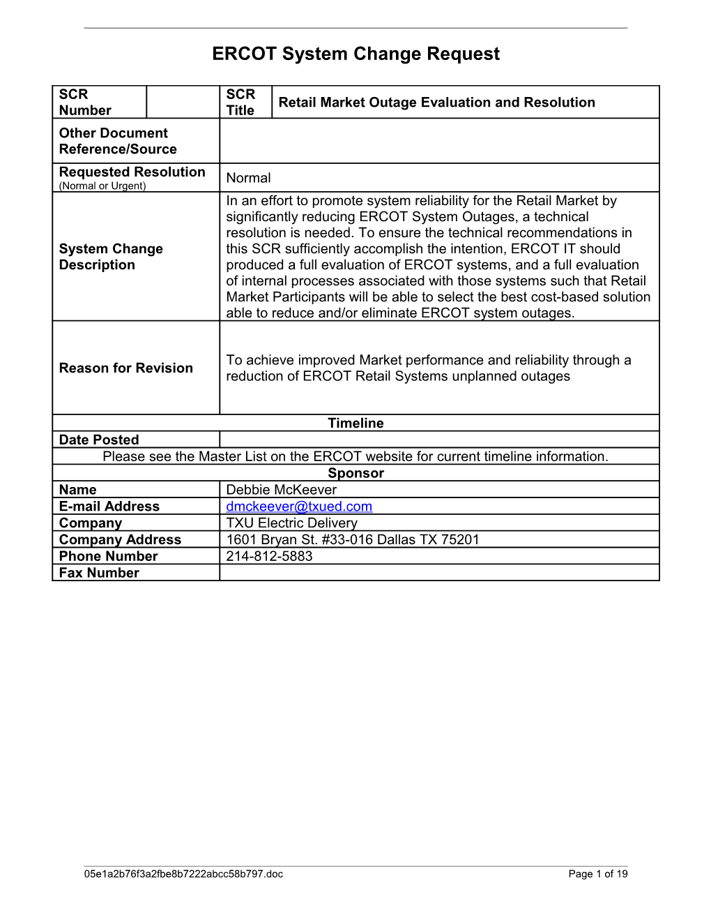 ERCOT System Change Request