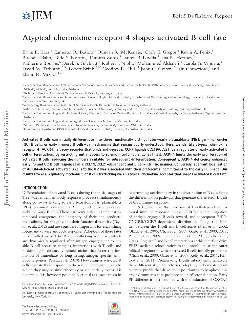 Atypical Chemokine Receptor 4 Shapes Activated B Cell Fate