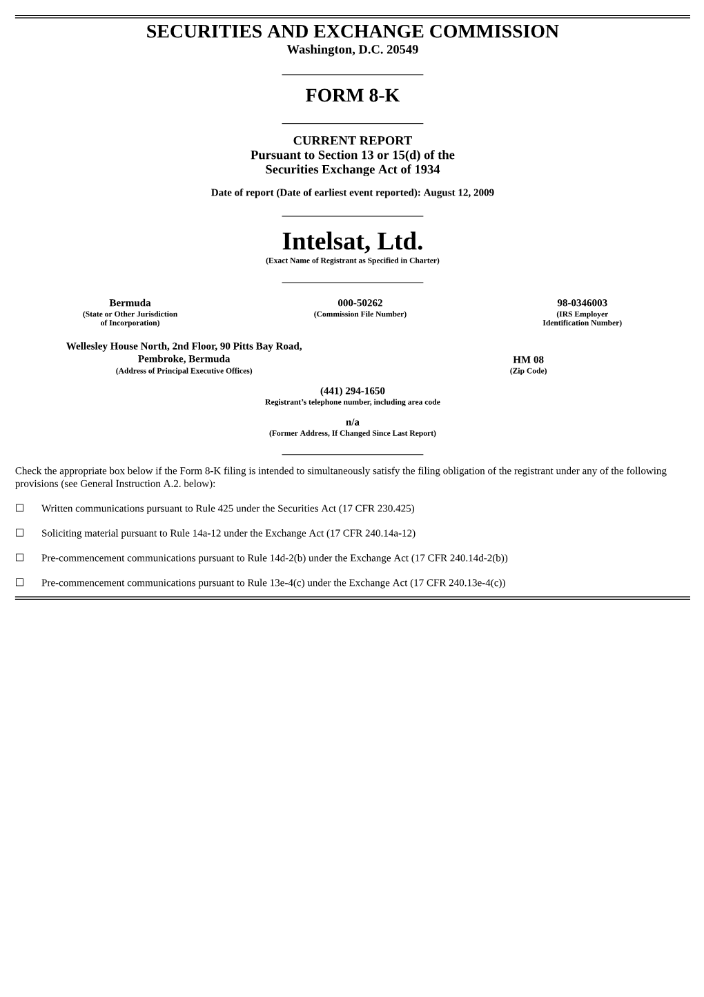 Intelsat, Ltd. (Exact Name of Registrant As Specified in Charter)