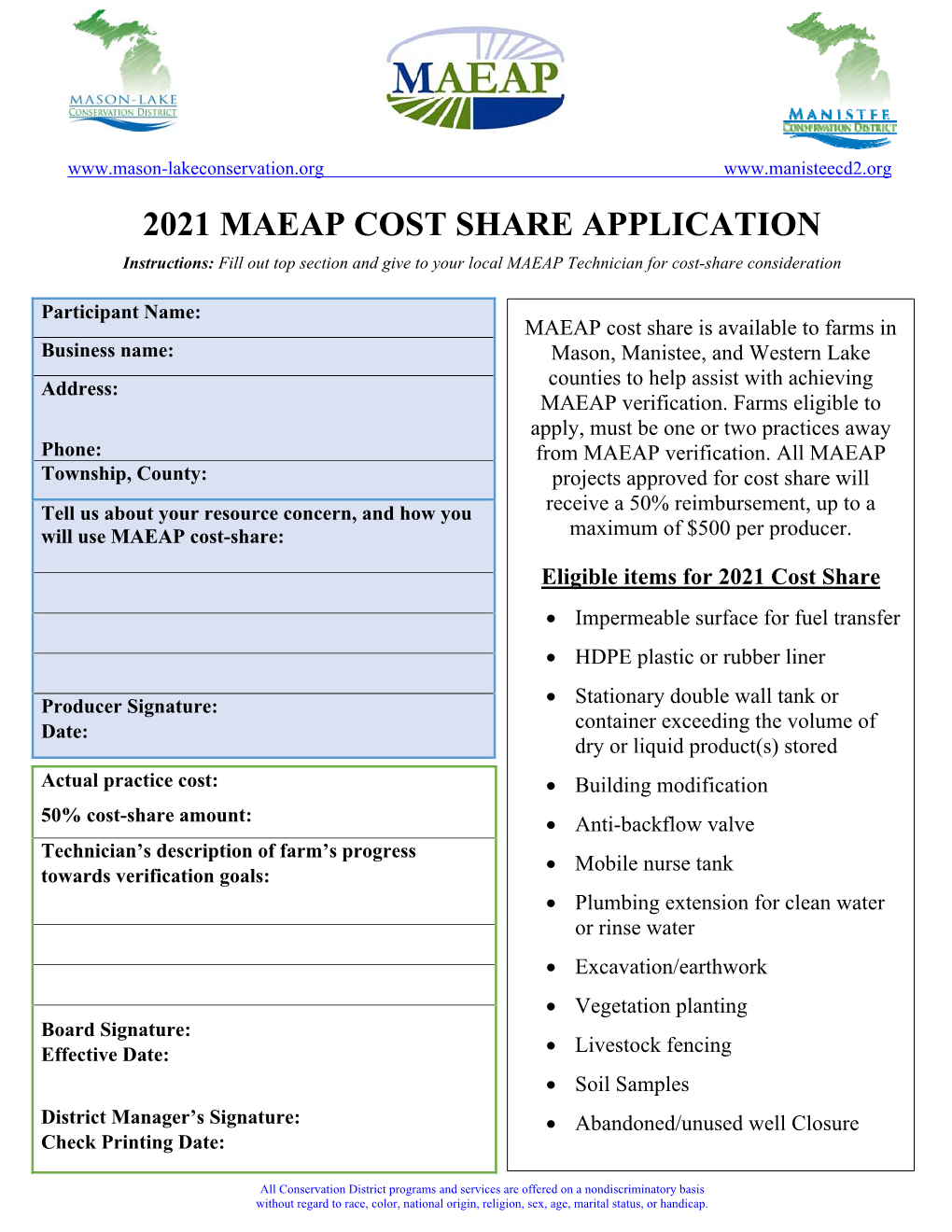 2021 Maeap Cost Share Application