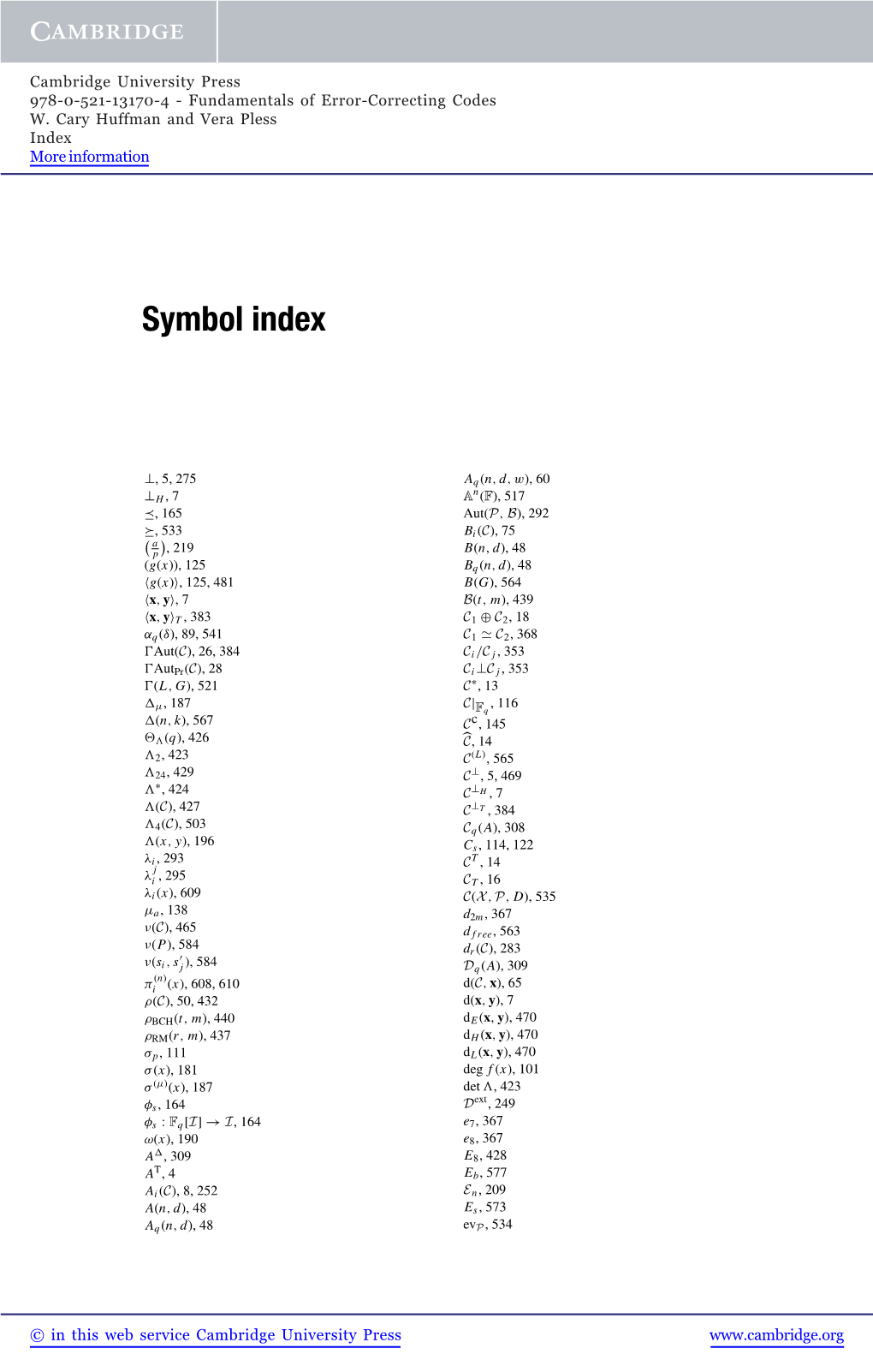 Symbol Index