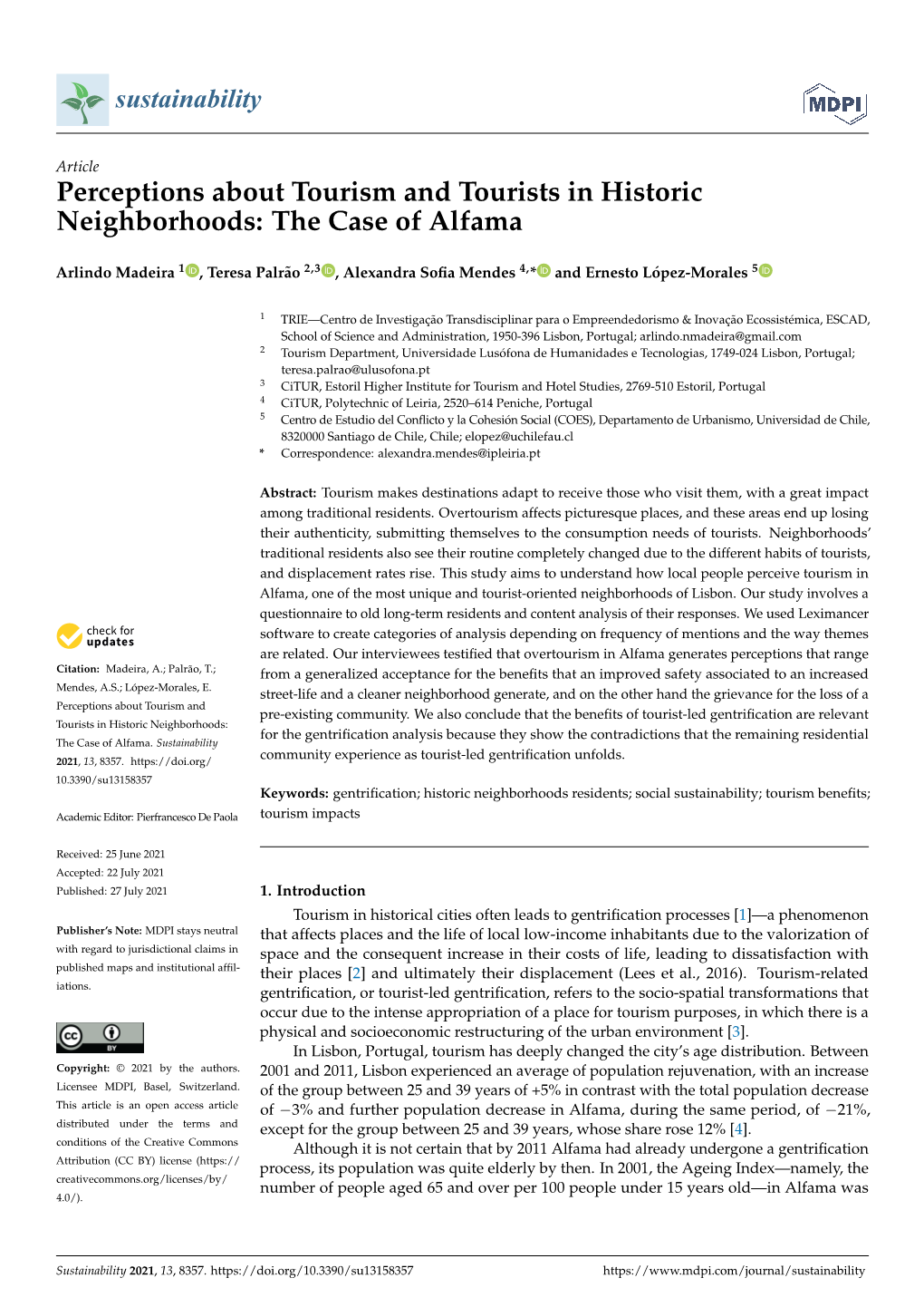 Perceptions About Tourism and Tourists in Historic Neighborhoods: the Case of Alfama