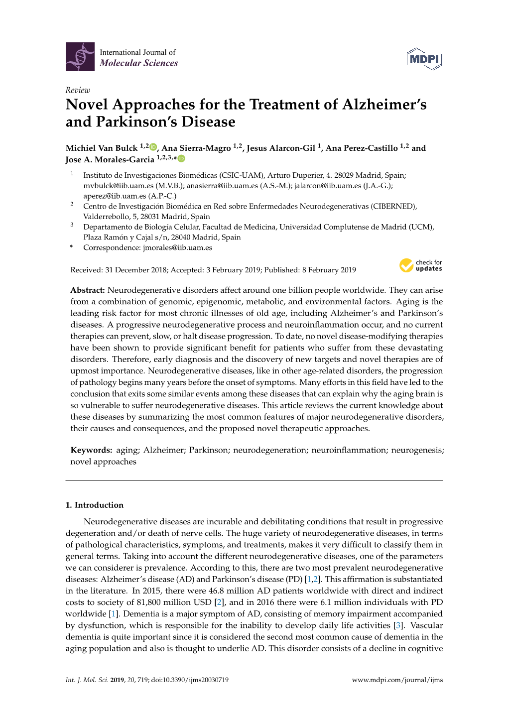 Novel Approaches for the Treatment of Alzheimer's and Parkinson's Disease