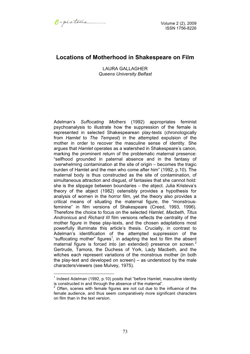 Locations of Motherhood in Shakespeare on Film