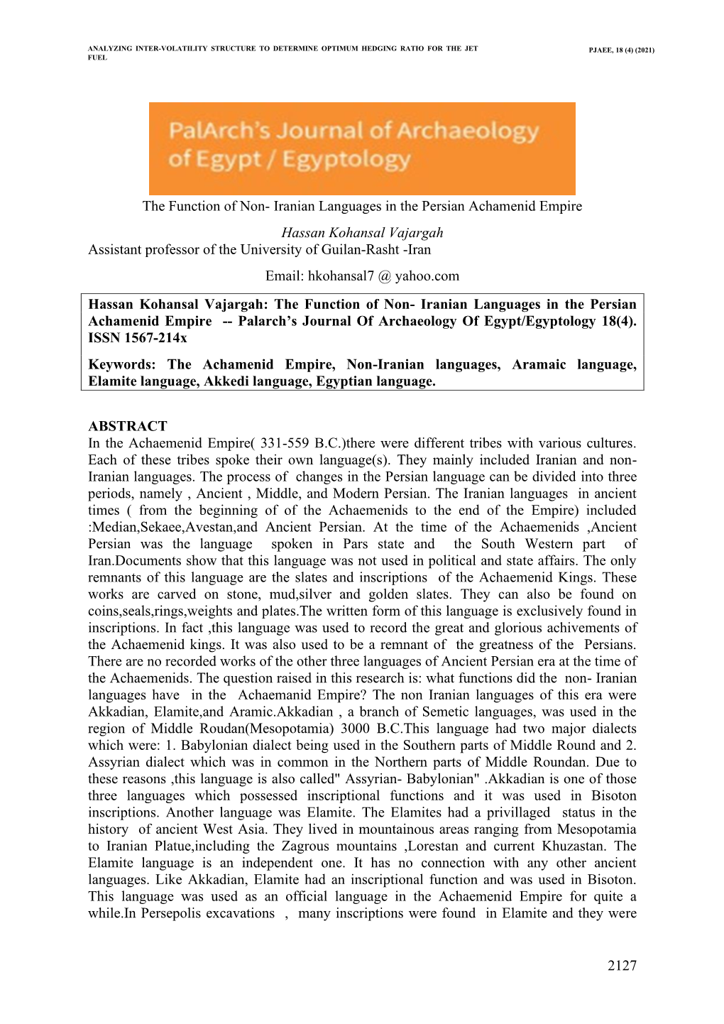 Iranian Languages in the Persian Achamenid