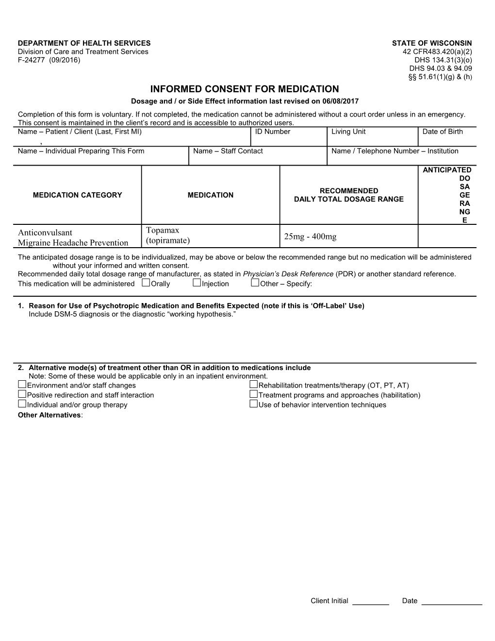 Informed Consent for Medication, Topamax