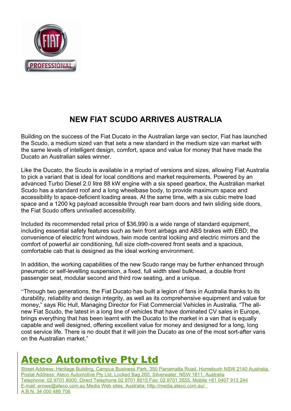 New Fiat Scudo Arrives Australia
