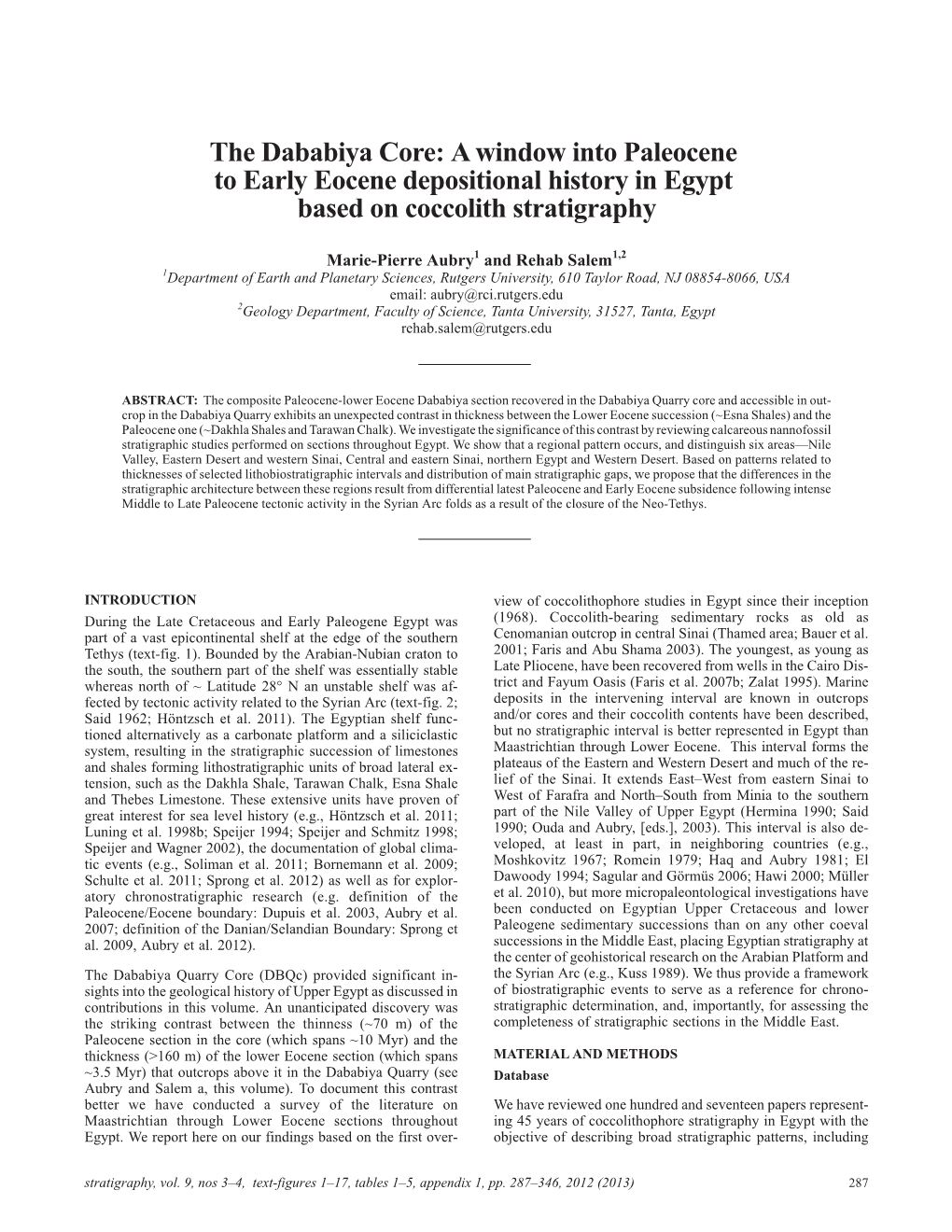 A Window Into Paleocene to Early Eocene Depositional History in Egypt Basedoncoccolithstratigraphy