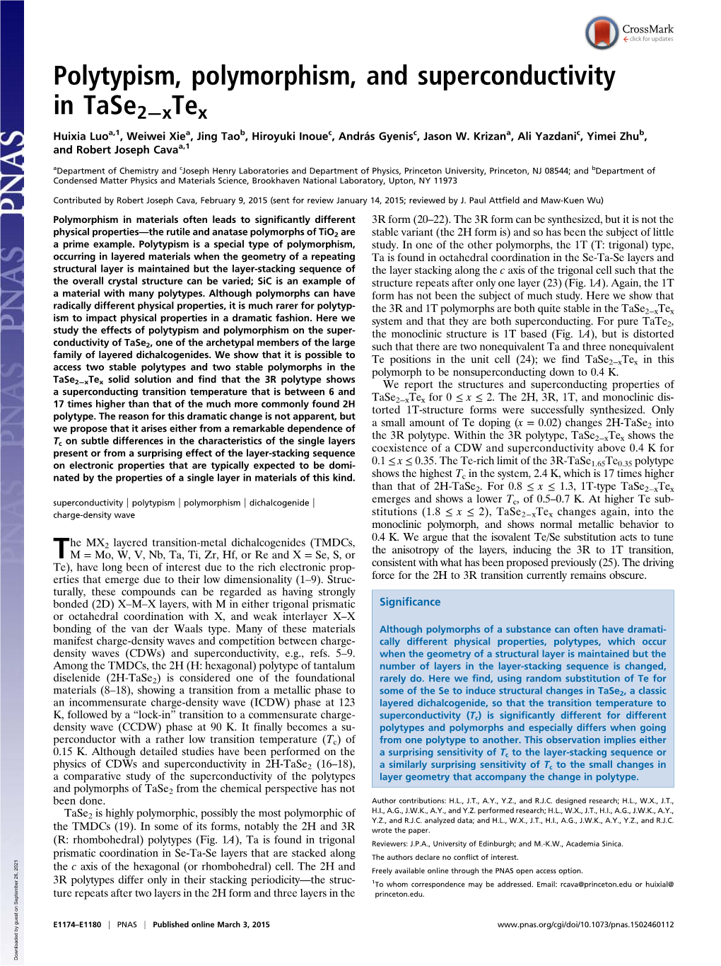 Polytypism, Polymorphism, and Superconductivity in Tase2−Xtex