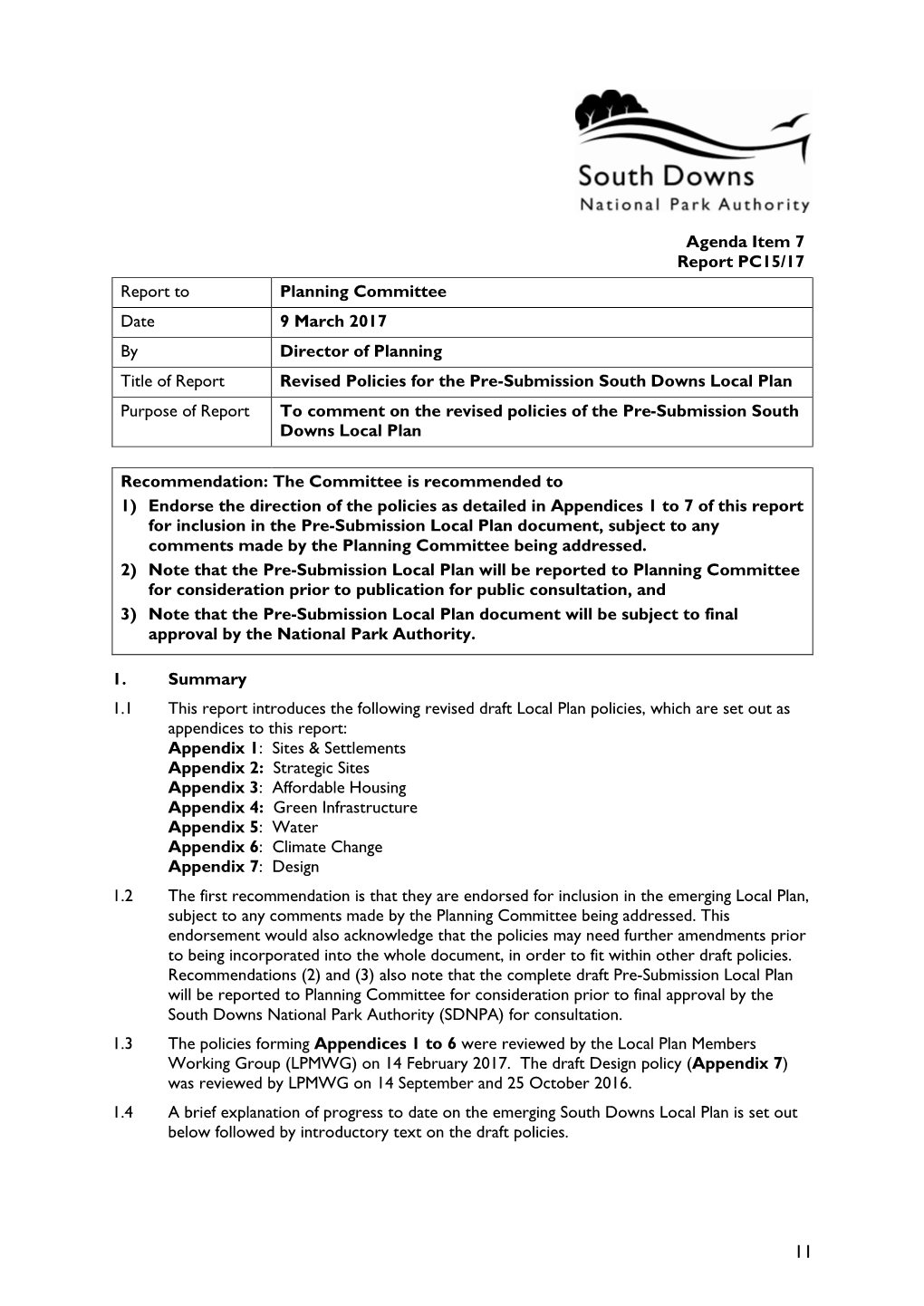 Agenda Item 7 Report PC15/17 Report to Planning Committee Date