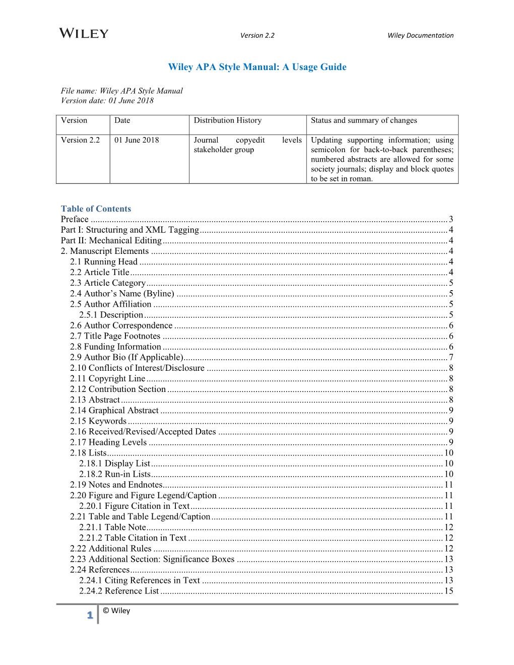 Wiley APA Style Manual: a Usage Guide