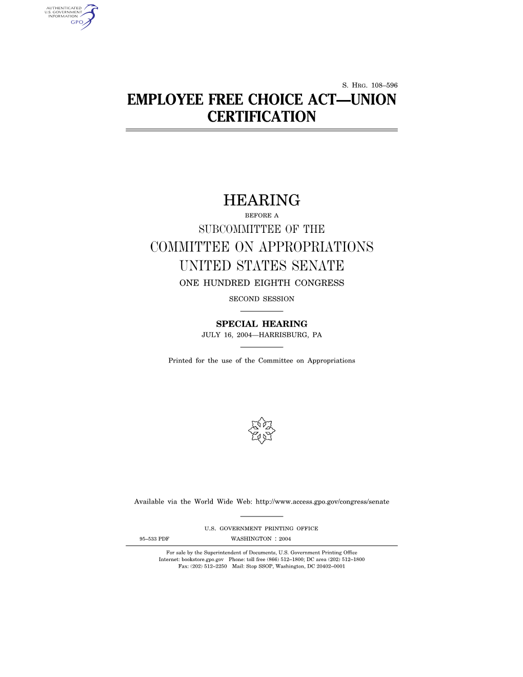 Employee Free Choice Act—Union Certification