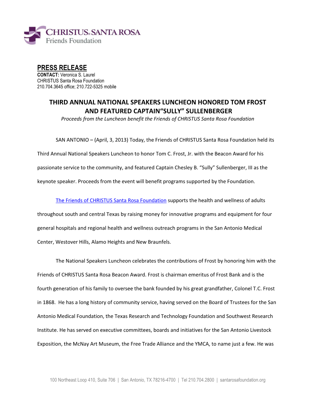 Press Release Third Annual National Speakers