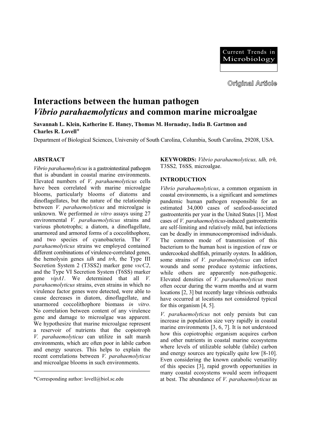 Interactions Between the Human Pathogen Vibrio Parahaemolyticus and Common Marine Microalgae