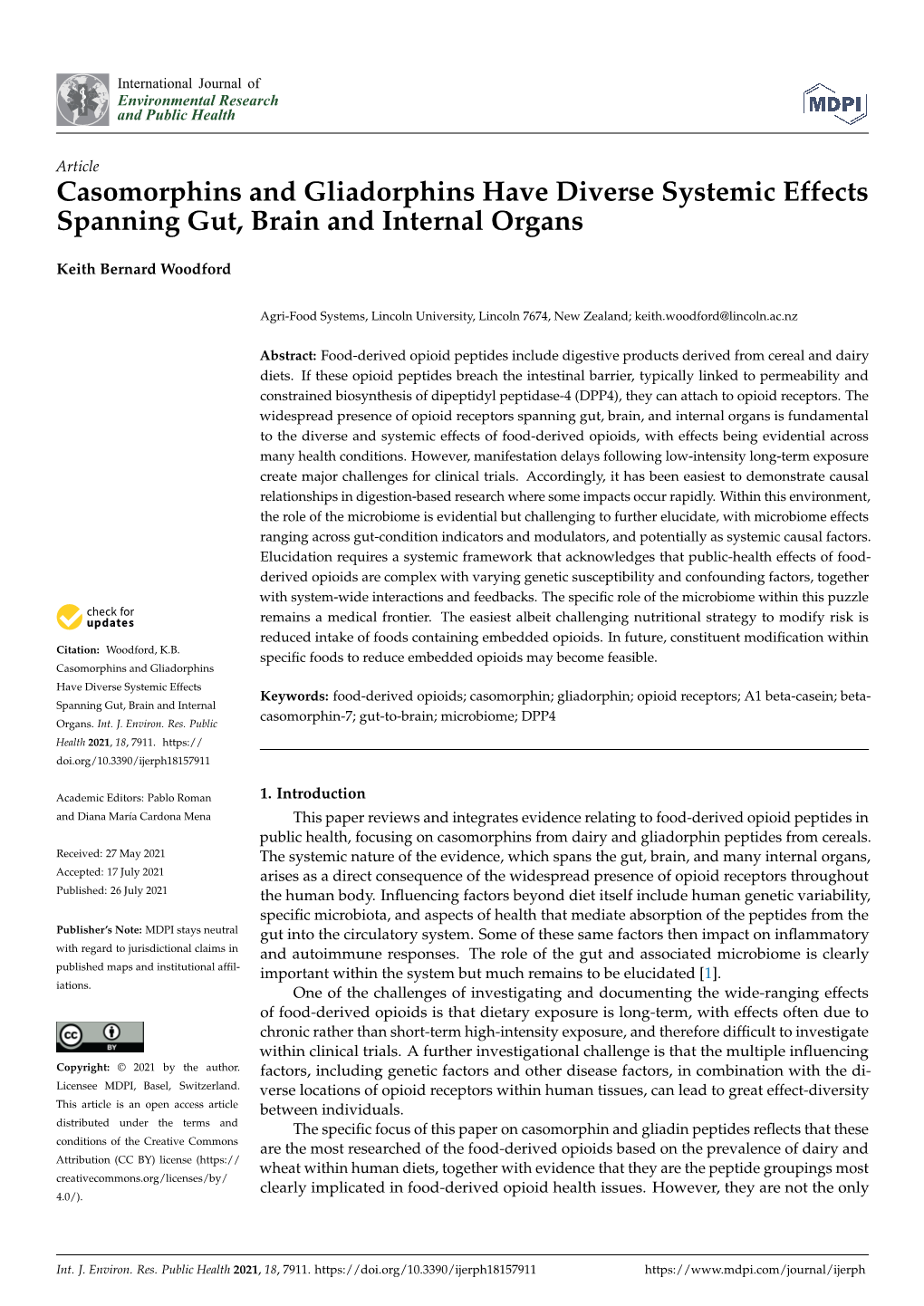 Casomorphins and Gliadorphins Have Diverse Systemic Effects Spanning Gut, Brain and Internal Organs