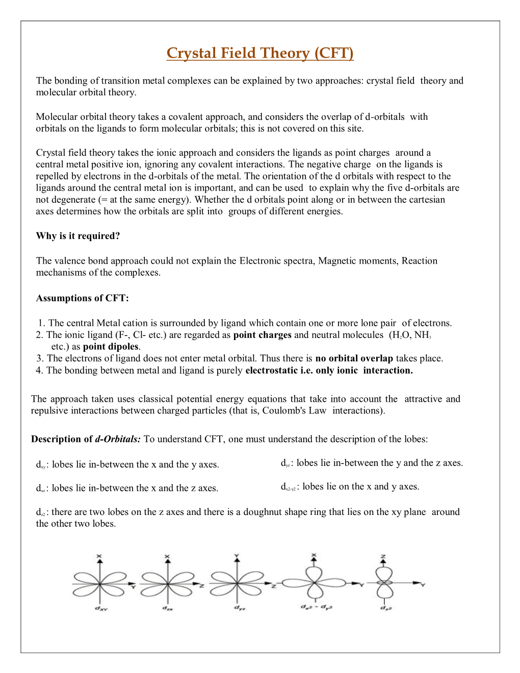 Crystal Field Theory (CFT)