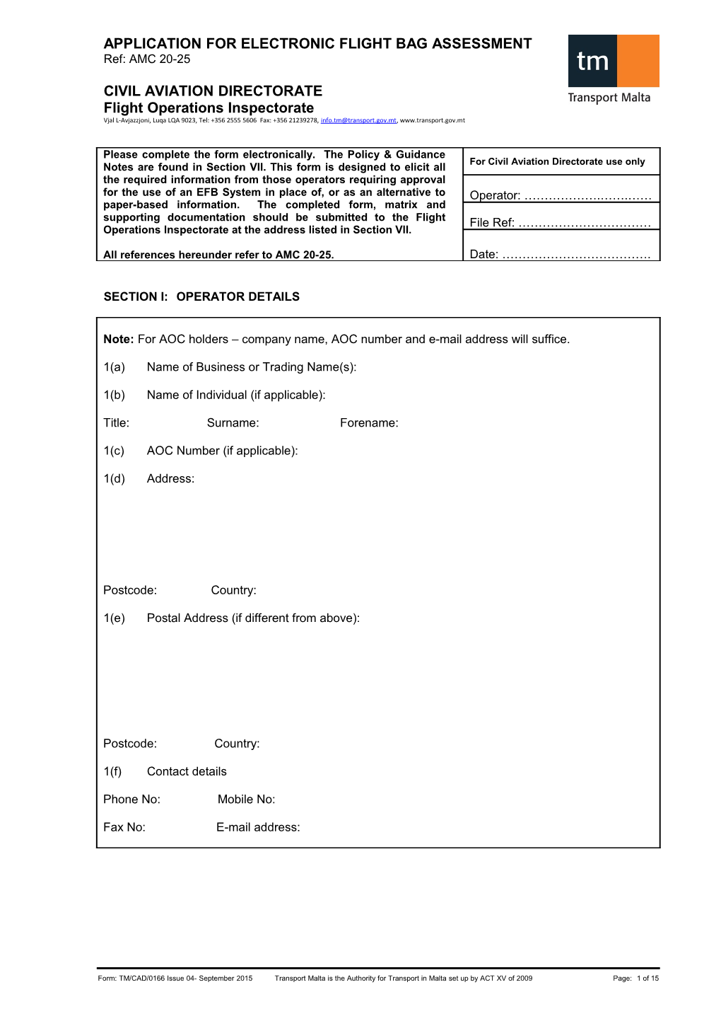 Section I: Operator Details