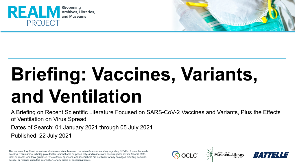 REALM Research Briefing: Vaccines, Variants, and Venitlation