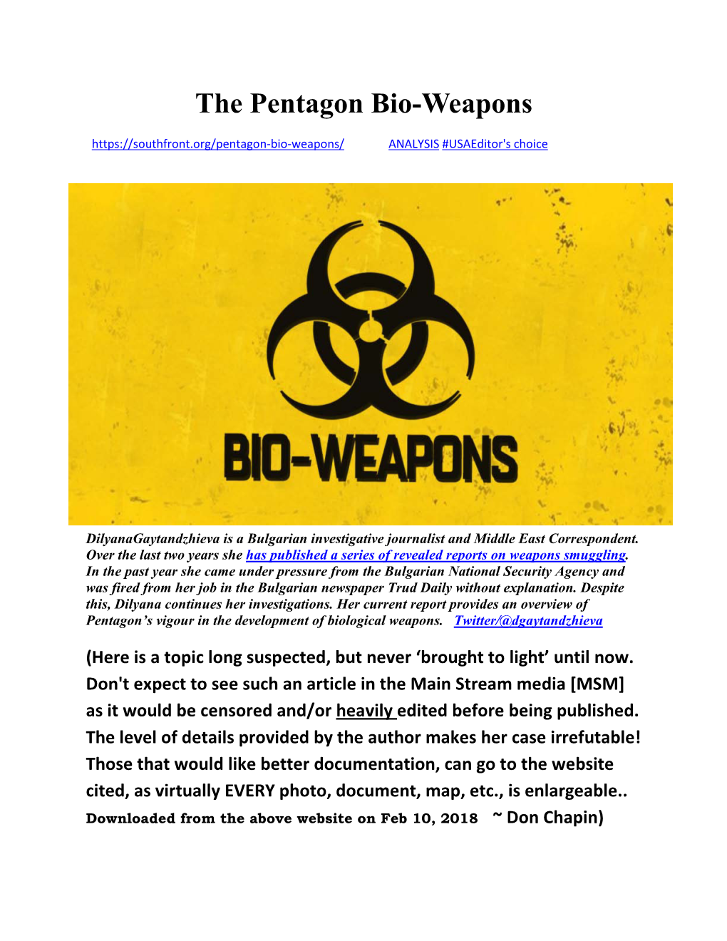 The Pentagon Bio-Weapons